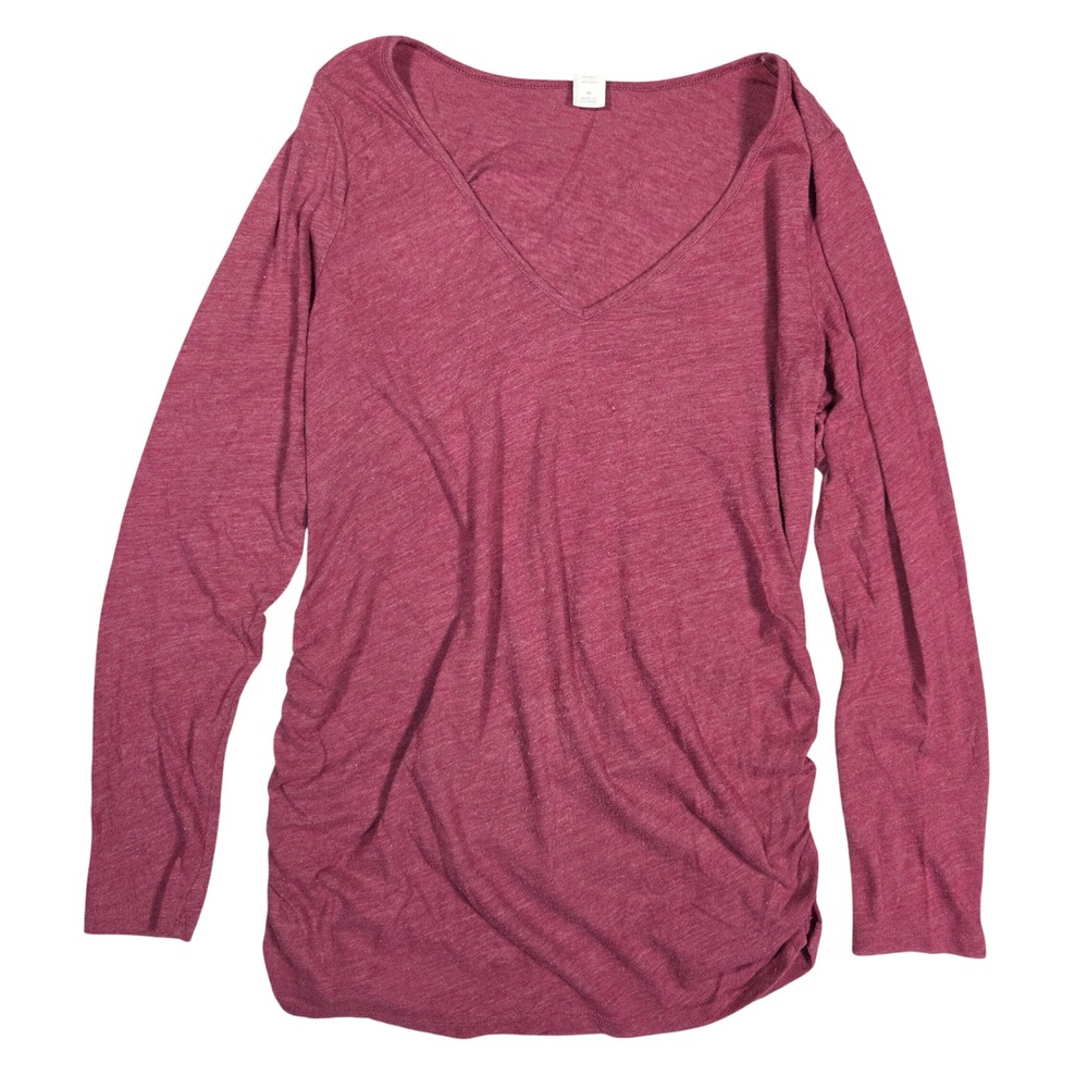 Old Navy Maternity V-Neck Long Sleeve Ruched Side Top Burgundy Red Size M